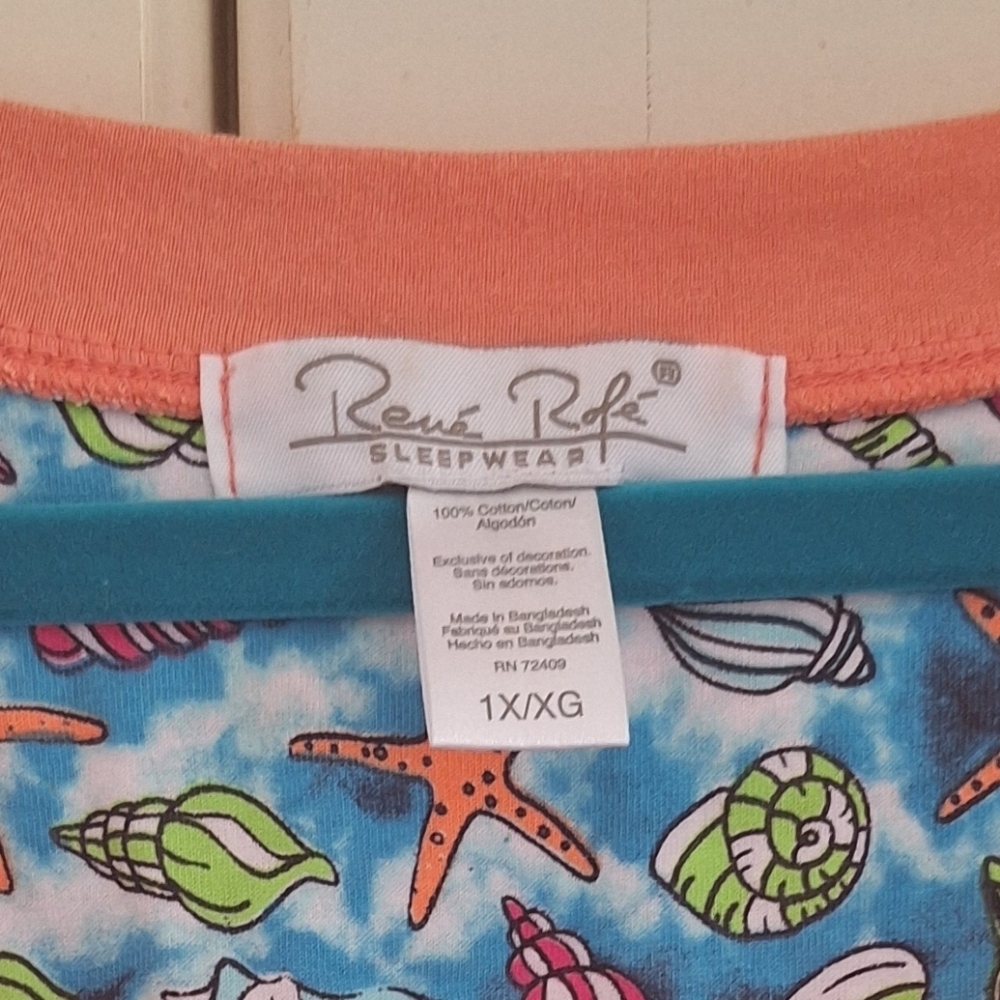 Rene Rofe Orange and Blue Seashell Sleepwear - Picture 2 of 11